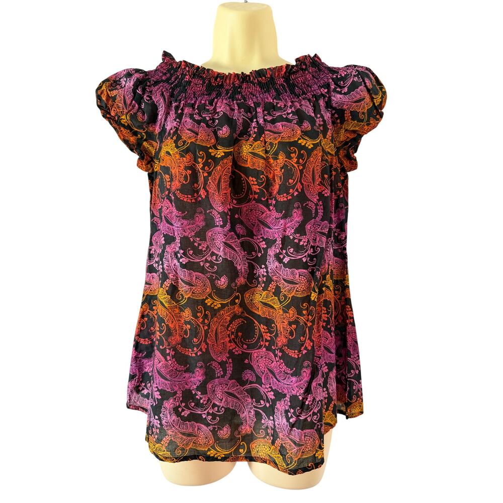 Express Paisley Print Cotton Off Shoulder Blouse Size Small